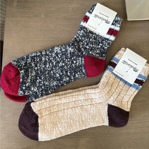 Madewell Marled Socks - Black, Cream, and Red - 2 pairs of striped camp socks